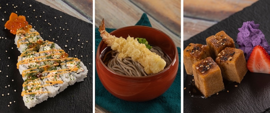 Sushi Tree, New Year Celebration Soba and Sweet Potato Mochi Cake from Shi Wasu Holiday Kitchen at EPCOT Festival of the Holidays