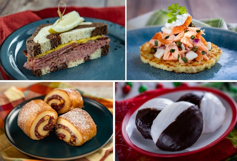 Pastrami on Rye, Smoked Salmon Potato Latke, Rugalach and Black and White Cookies from L’Chaim! Holiday Kitchen at EPCOT Festival of the Holidays