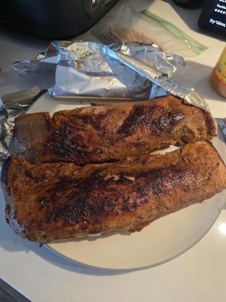 Pork tenderloin @135 seasoned with Kinder's black cherry Chipotle..... Incredible.