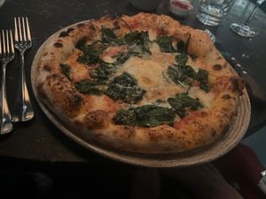 The Fiorentina pizza: with San Marzano tomato, spinach, free range egg, mozzarella, and matured Italian cheese.