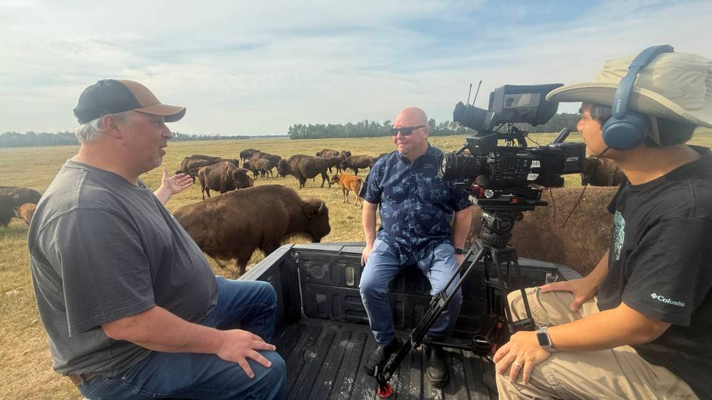 SUPPLIED
                                Len Epp, owner of Rockwood Bison ranch, is interviewed by Beaulieu during a touring episode.