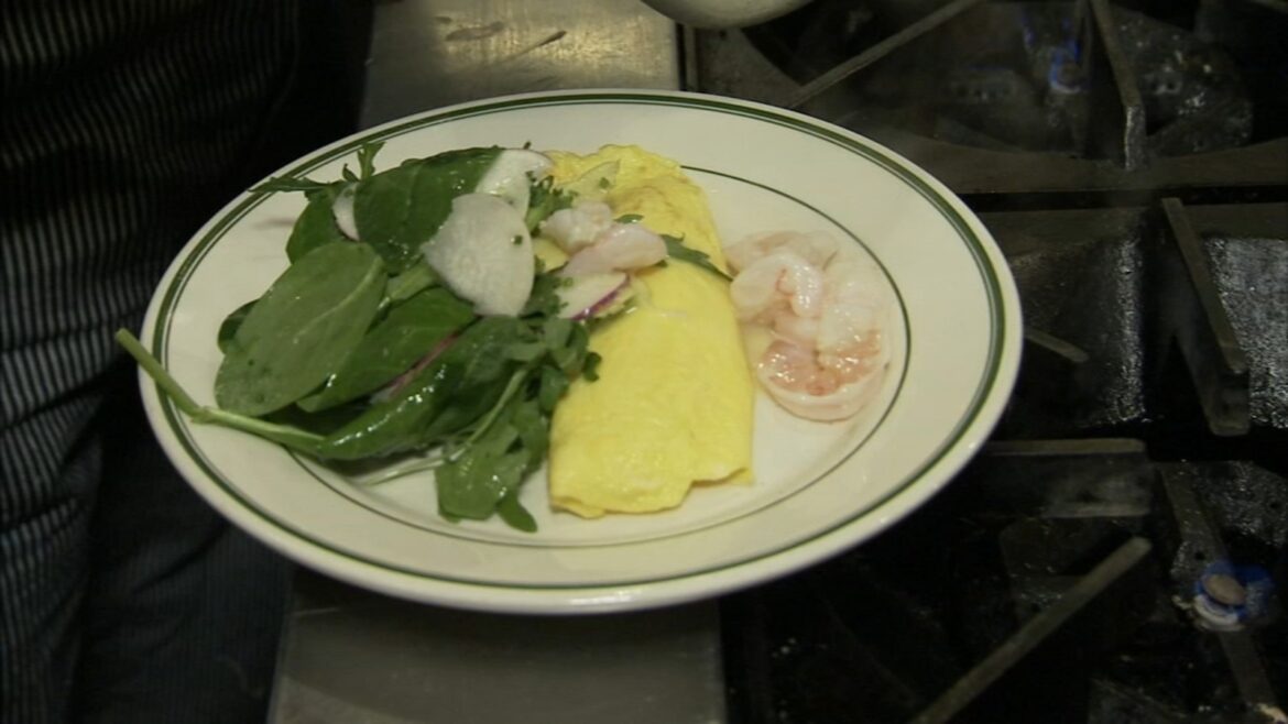 6 Minute Meal & Deal: Hungry Pigeon's French omelet with butter poached shrimp and avocado salad