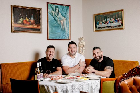 Sooshi Mango’s Carlo Salanitri, Joe Salanitri and Andrew Manfre upstairs at their Carlton restaurant, Johnny, Vince & Sam’s.