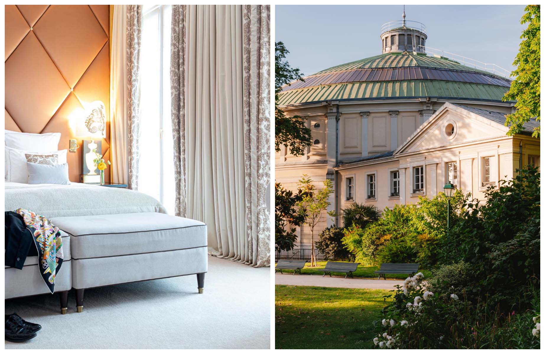 A Jacques Garcia-designed room at Fouquet's Paris, right on the Champs-Elysées, and the Théâtre du Rond-Point. © Hotel Barrière Fouquet's Paris - Mary Quincy/The MICHELIN Guide
