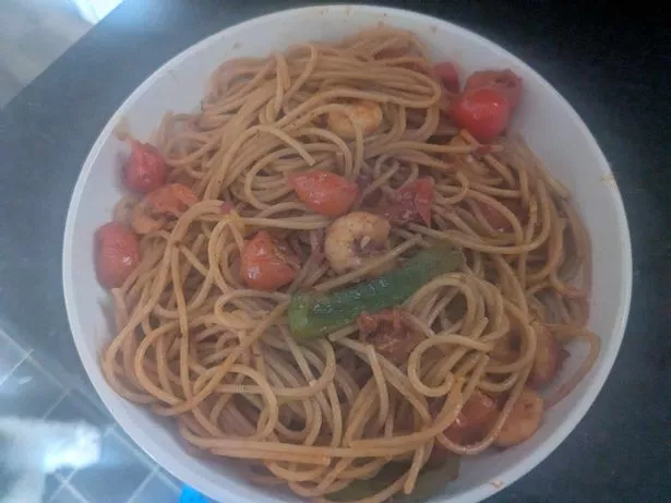 Harissa prawn pasta using wholemeal spaghetti was one of the week's food highlights - and was a quick after work dish. 