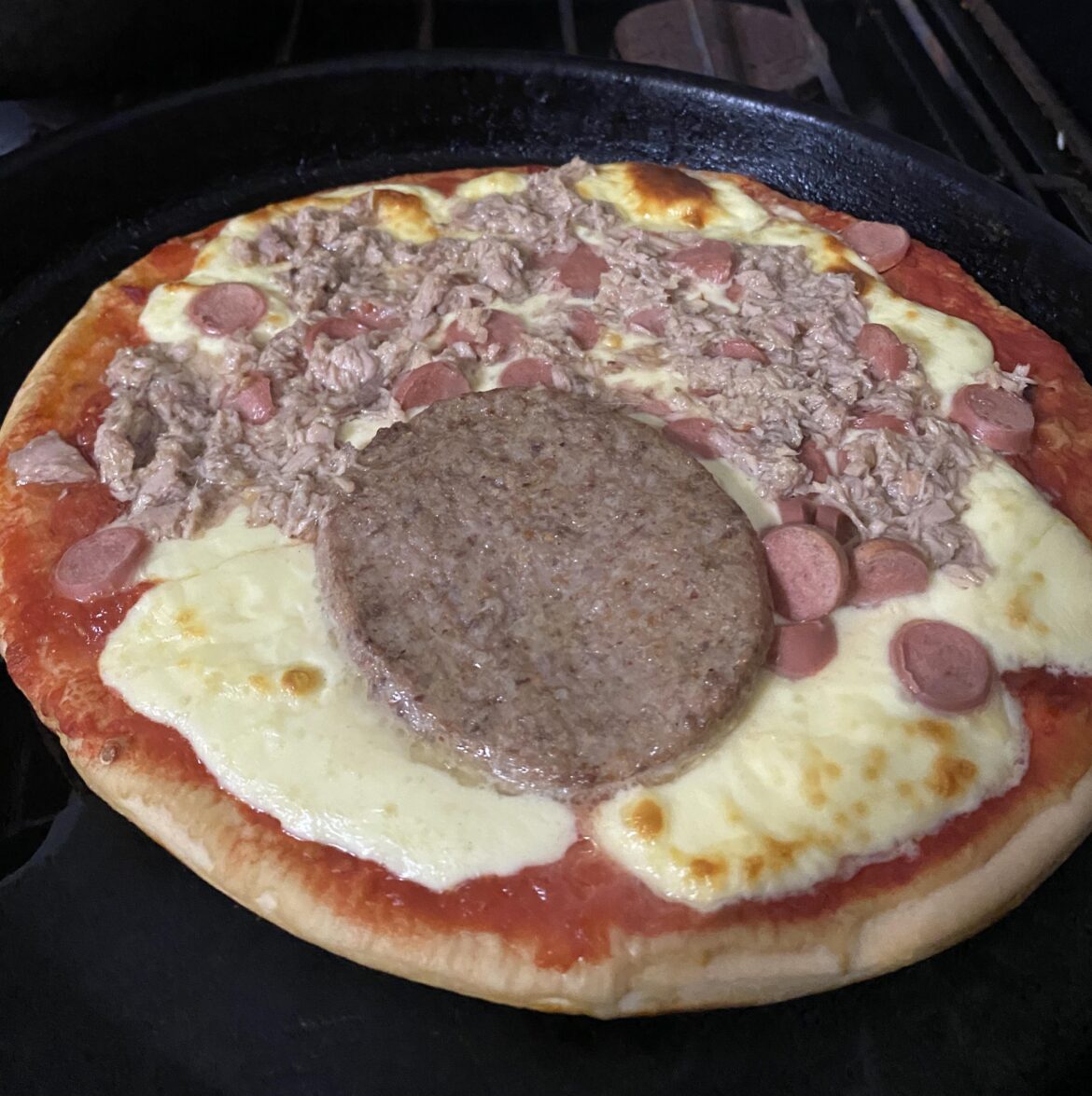 I cooked and ate this 30 minutes ago, tuna, sausage and a patty for good measure, got told to post here