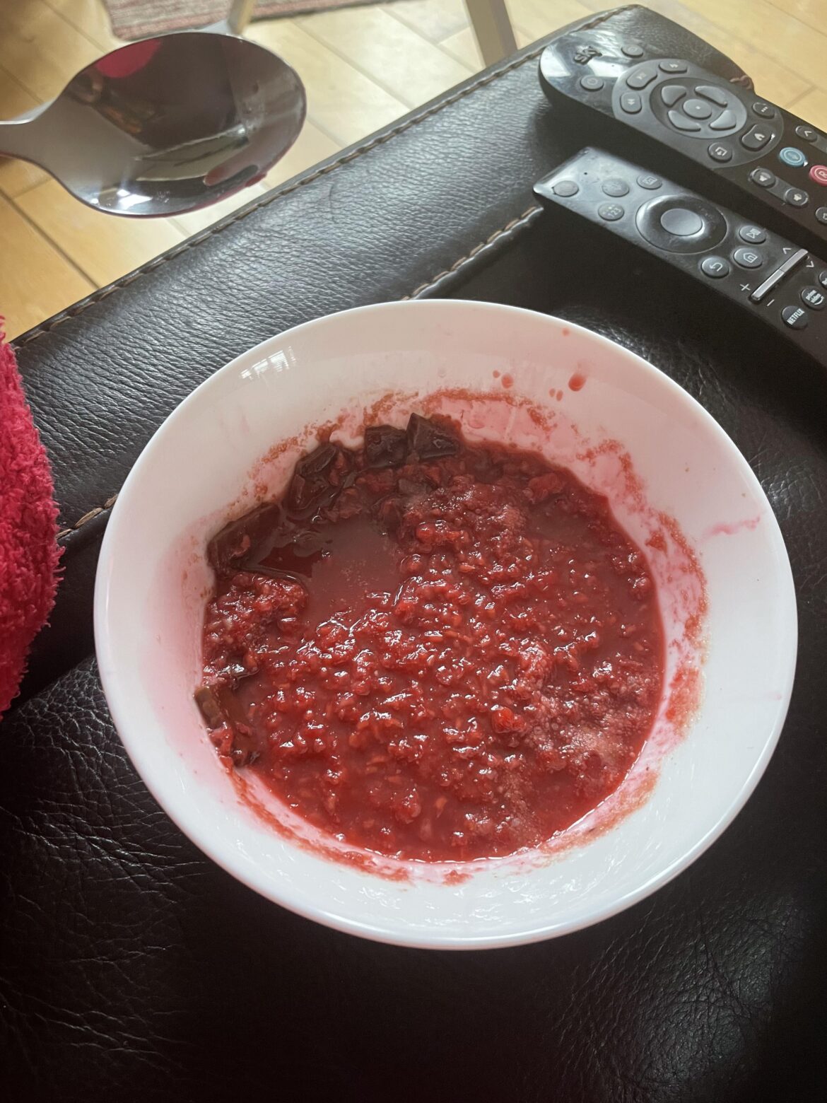 I thought if I put raspberries in the microwave with chocolate bits on them, the chocolate would melt nicely and the raspberries would just heat up or something…