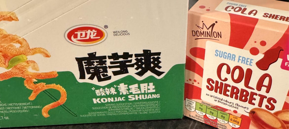 Handbag must haves when I’m out and about and get hit with cravings - konjac strips and sugar free hard boiled sweets