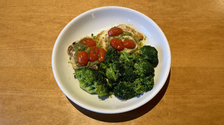 Olive Garden grilled chicken margherita on white plate