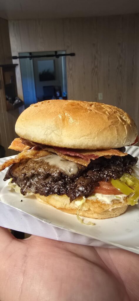 Double Smashburger fresh off the griddle