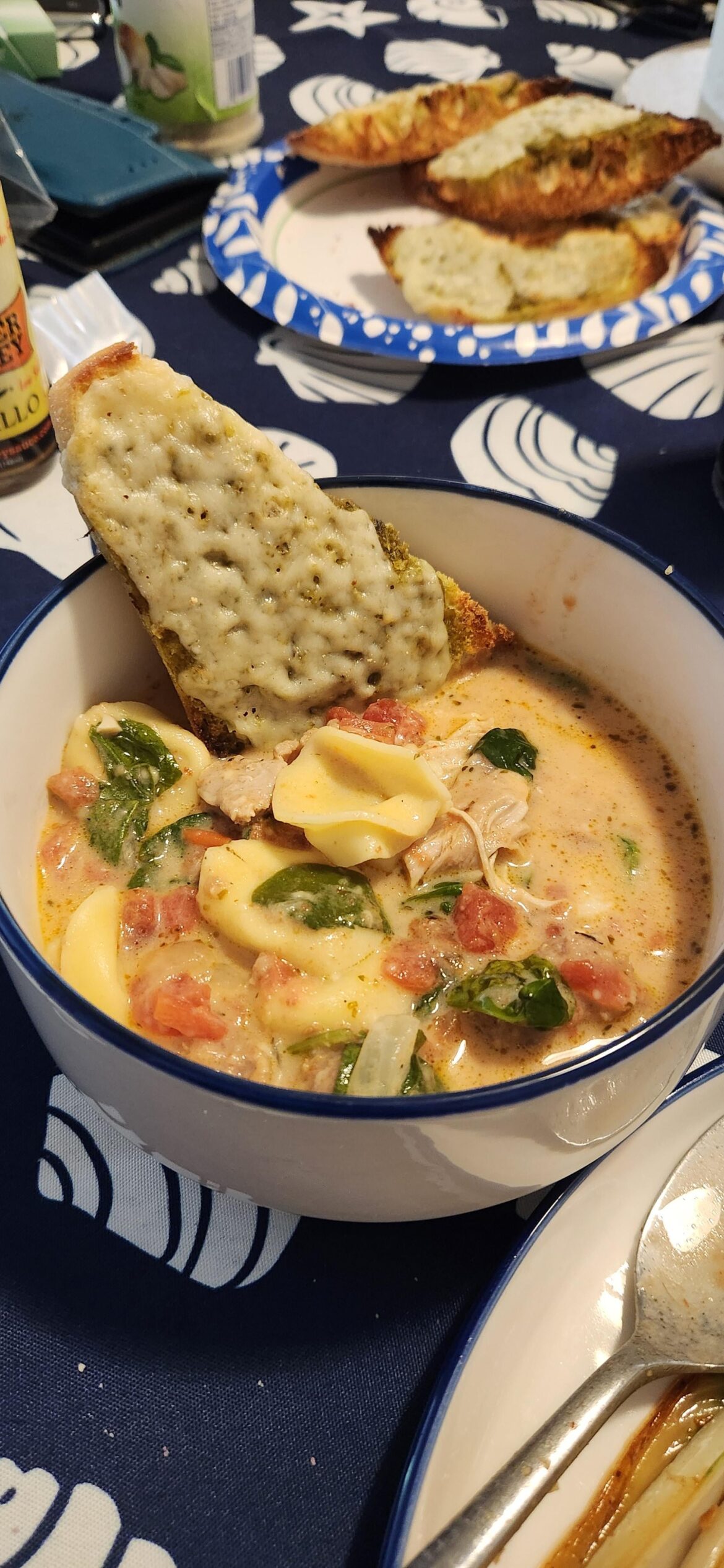Made the Soup with pesto asiago ciabatta bread