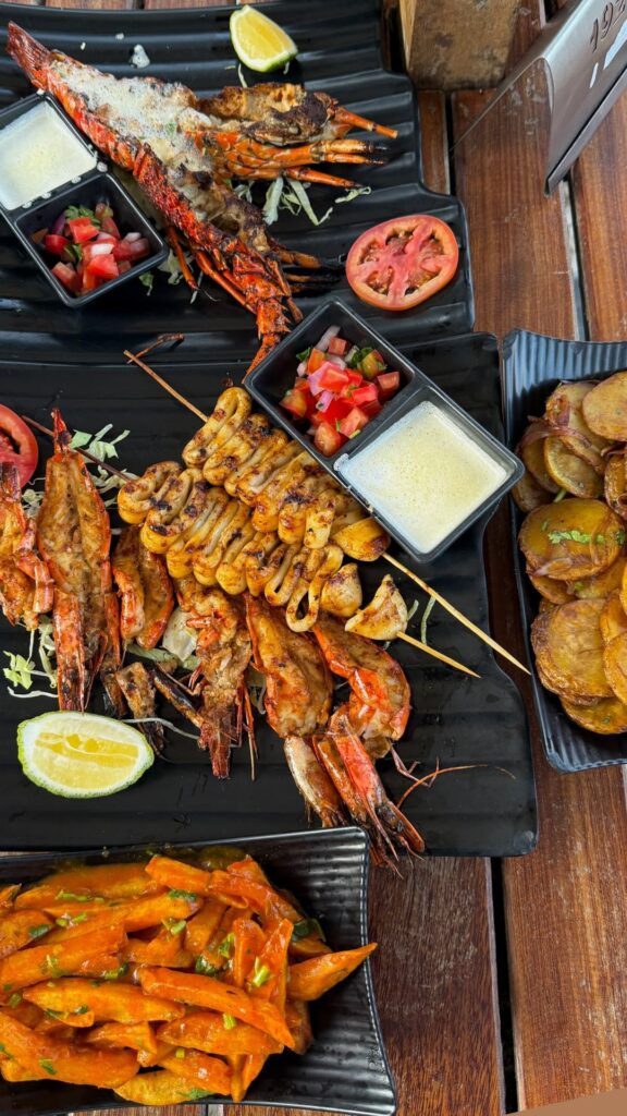 Sea food lunch at Chachoma in Mombasa, Kenya.