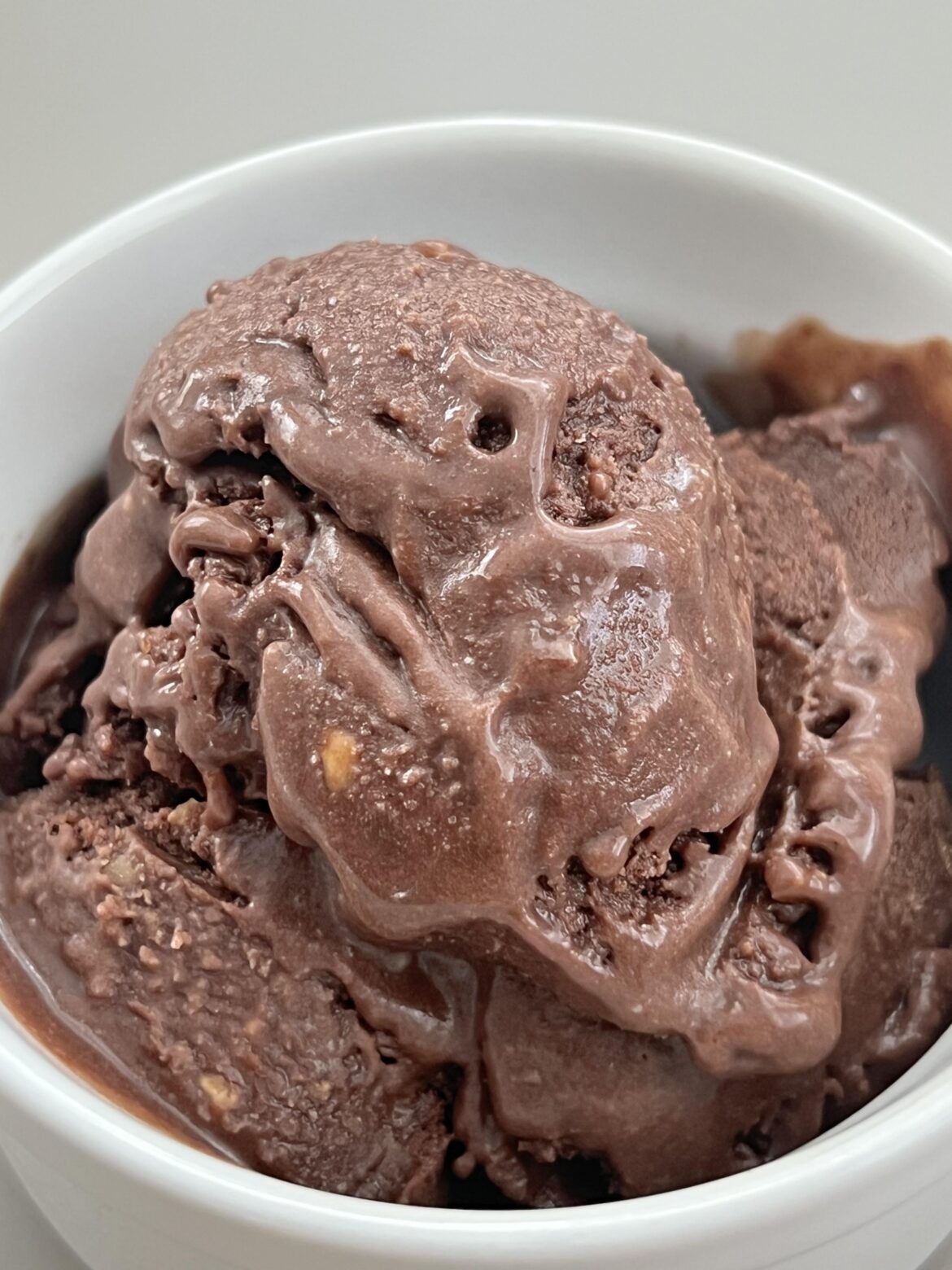 Fifth churn: dark chocolate with chunks of almond butter Fifth churn: dark chocolate with chunks of almond butter