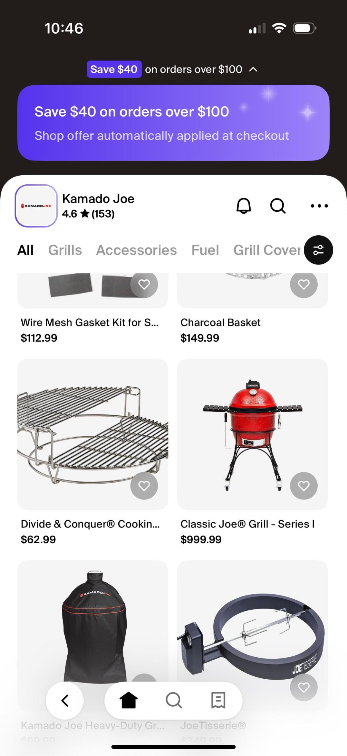 Anyone use the “shop” app? Kamado Joe has $40 off $100 right now.