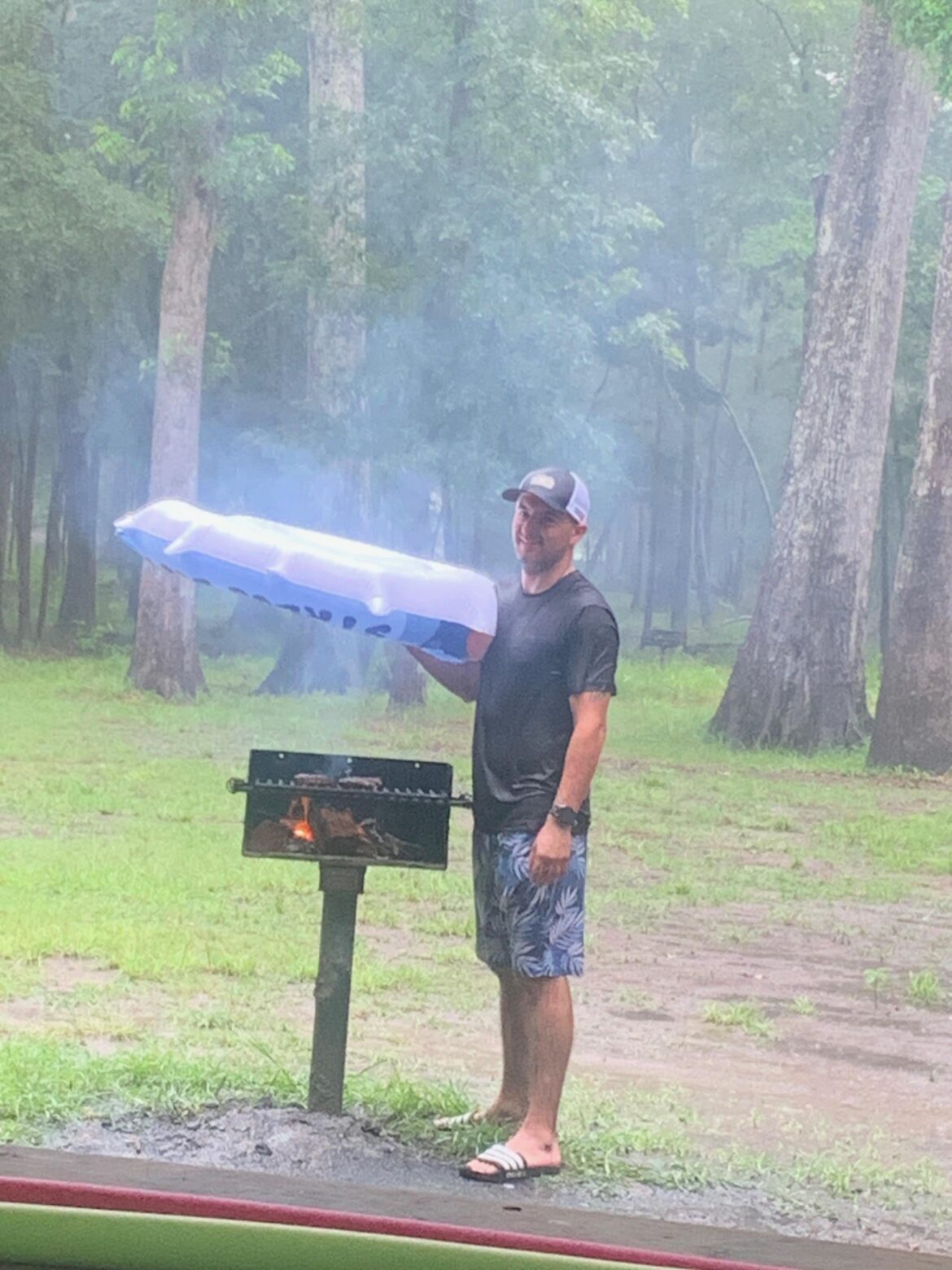 Went to the springs today, unexpected rain storm forced this dad to hold this float over the grilll for 30 minutes while he cooked burgers.