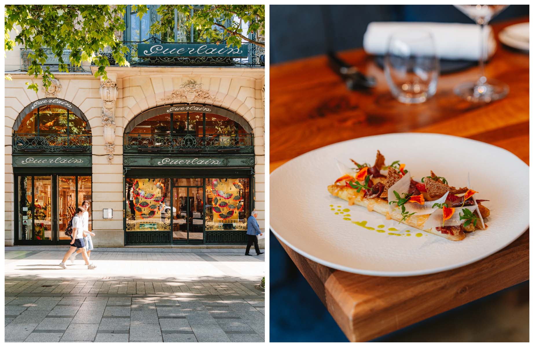Guerlain’s flagship at 68 Champs-Élysées has been a temple of French perfumery since 1914, and one of Bocus' summery creations at One-Star Origines. © Mary Quincy/The MICHELIN Guide