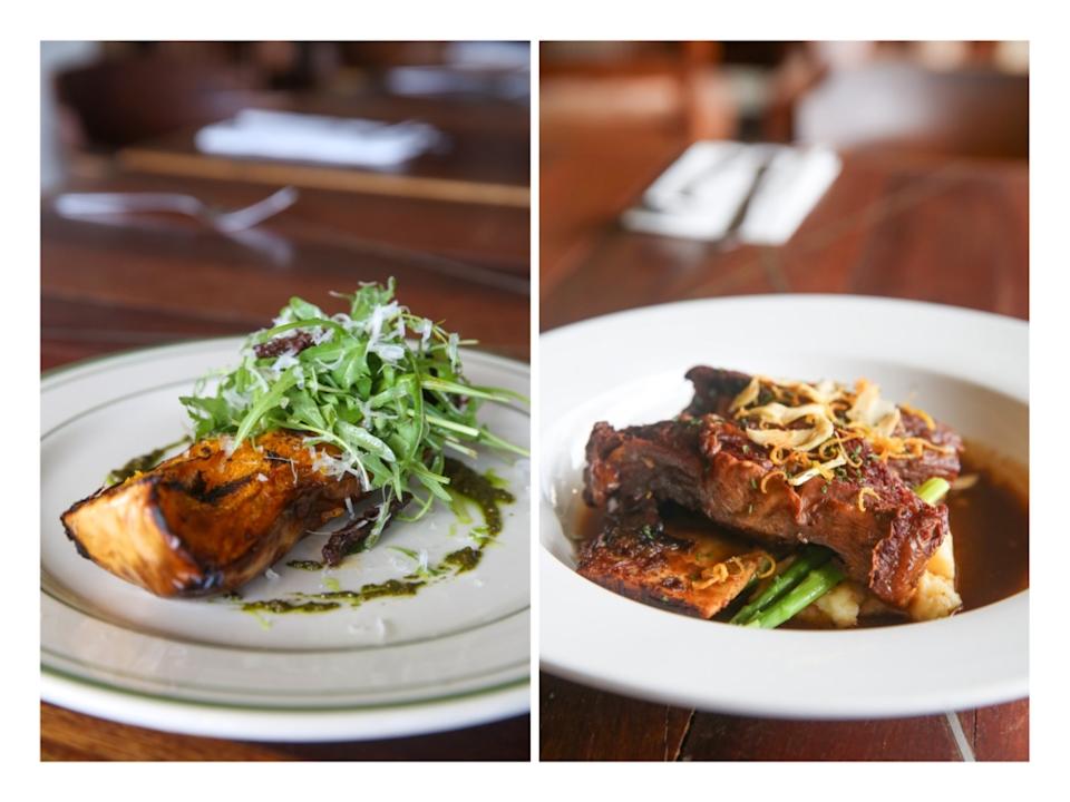 The menu includes various salads like this Insalata Di Zucca E Ruccola (left) best paired with the Petto Di Manzo Con Vino Rosso (right) with its melt in the mouth wood fire roasted beef rib. — Pictures by Choo Choy May