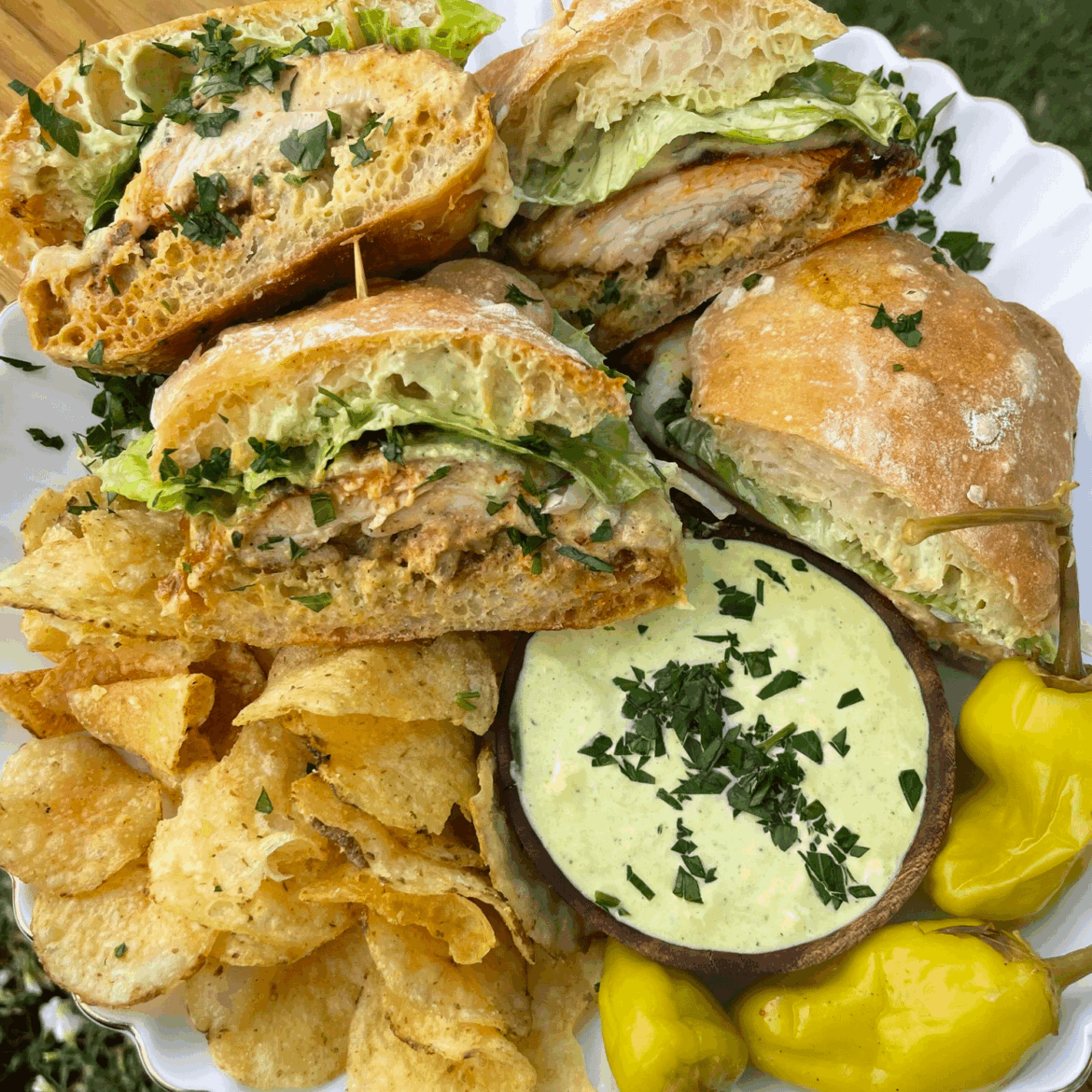 Made my boyfriend and myself peruvian chicken + aji verde sandwiches on freshly baked ciabatta