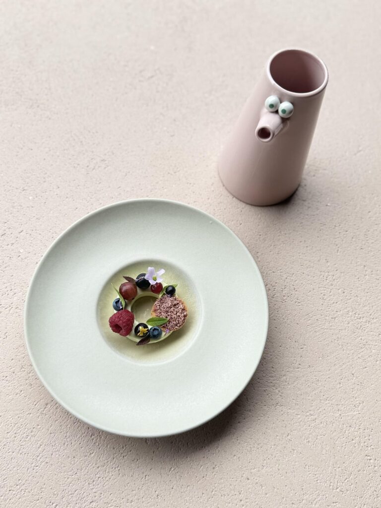 A variety of local berrries, lemon verbena & sea buckthorn sorbet