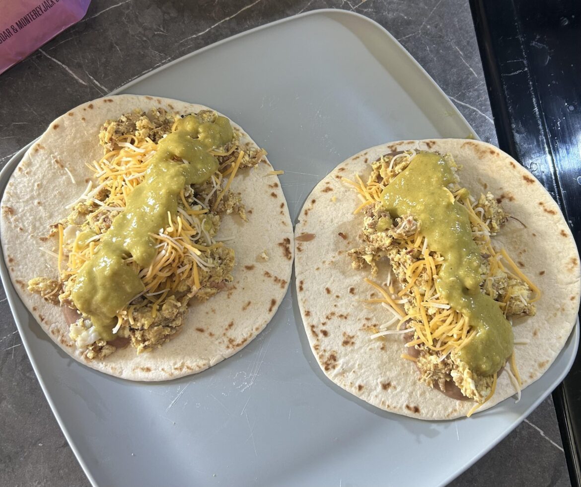 Brisket breakfast tacos with salsa verde