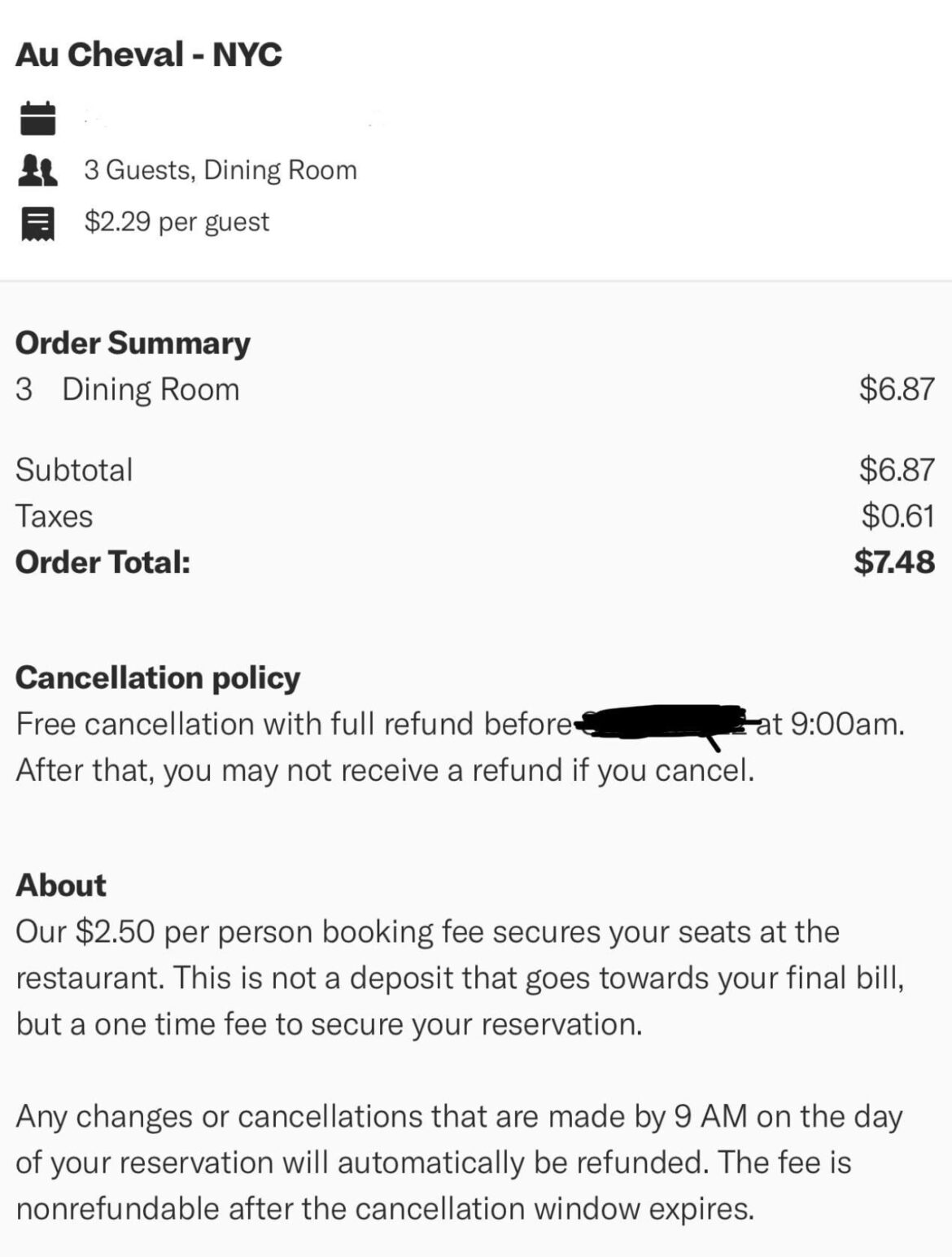 Au Cheval charging reservation fees