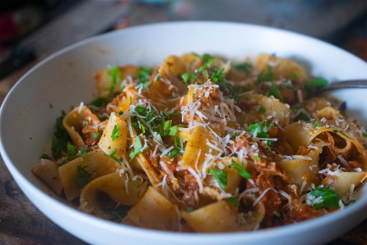 Duck ragu with parpadelle and pecorino.