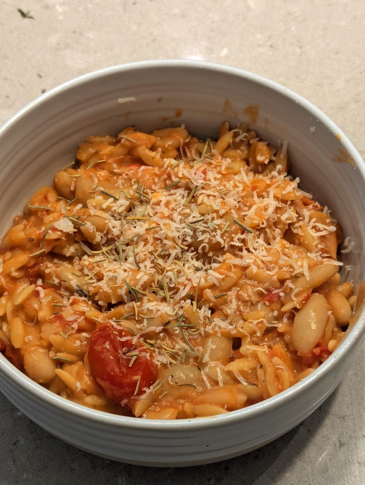 White Bean Cherry Tomato and rosemary Orzo