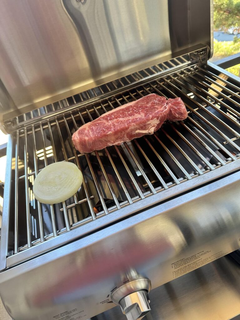 New grill! So excited bought a tabletop grill for my tiny balcony. First grilled steak in years.