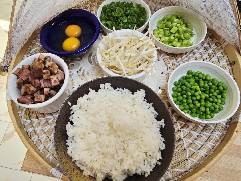 Wagyu beef fried rice on the weber kettle
