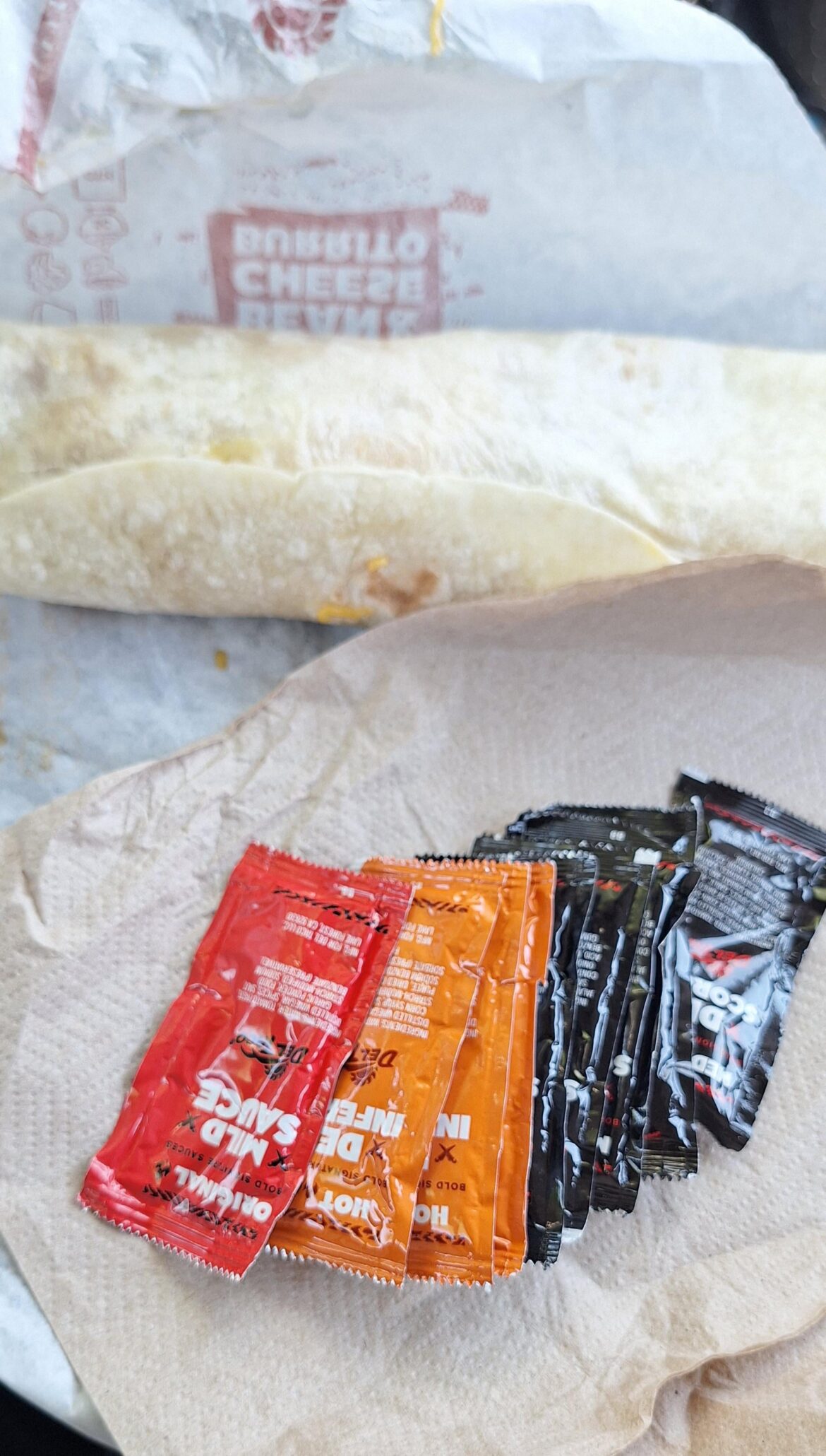 How many hot sauce packets do you use for a bean and cheese burrito 😋