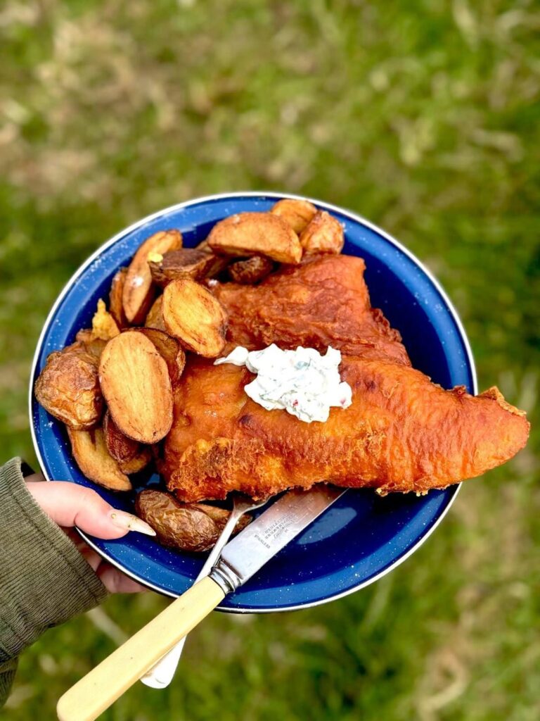 [Homemade] Fish and chips cooked on a wood fire.