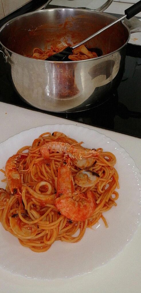 Tried my hand at a seafood pasta shrimp, mussels, and spaghetti goodness!