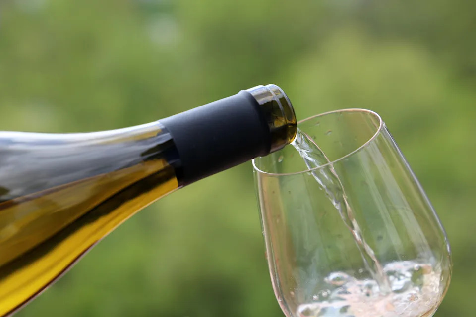 Concept of celebration, summer party, wine drinking outdoors, champagne tasting at winery