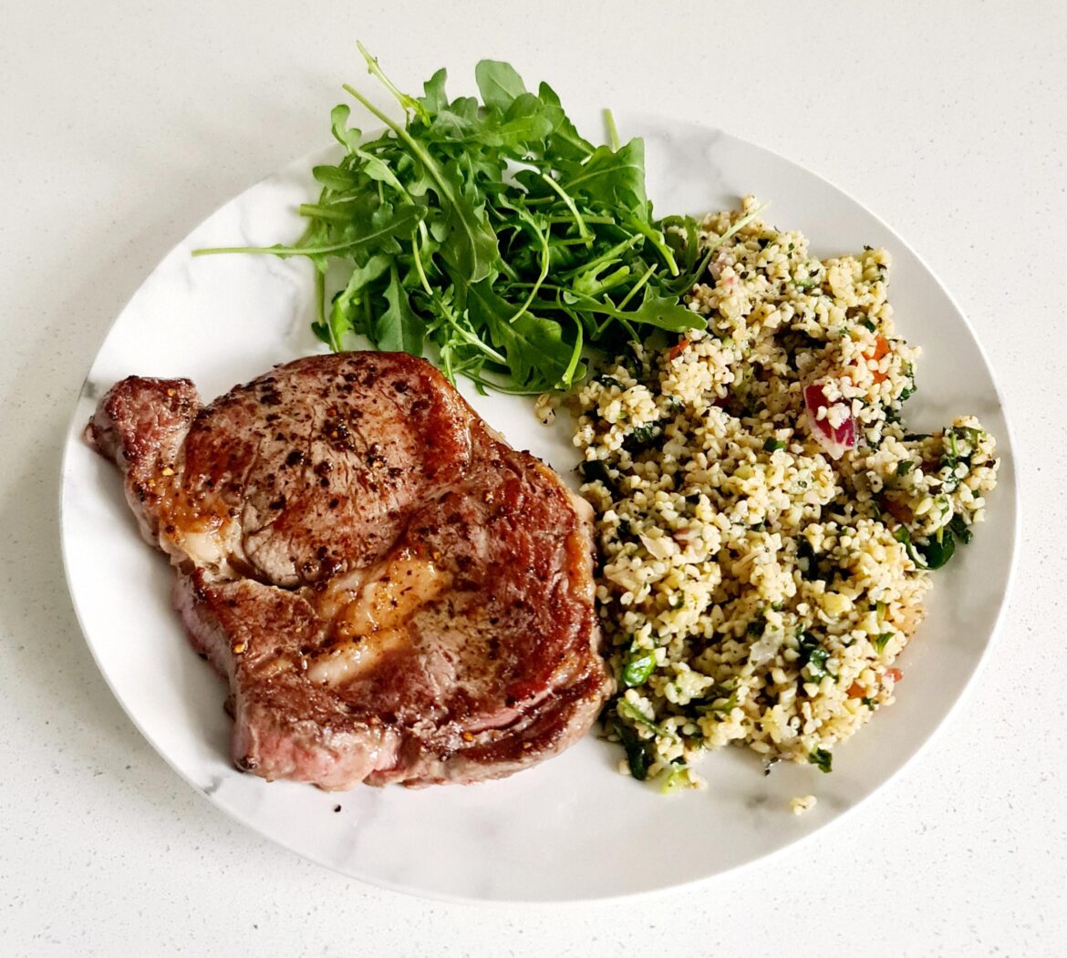 Rib-eye with some tabbouleh & fresh rocket