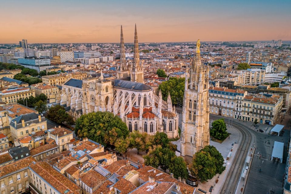 Bordeaux Cathedral and Pey Berland Tower at sunrise