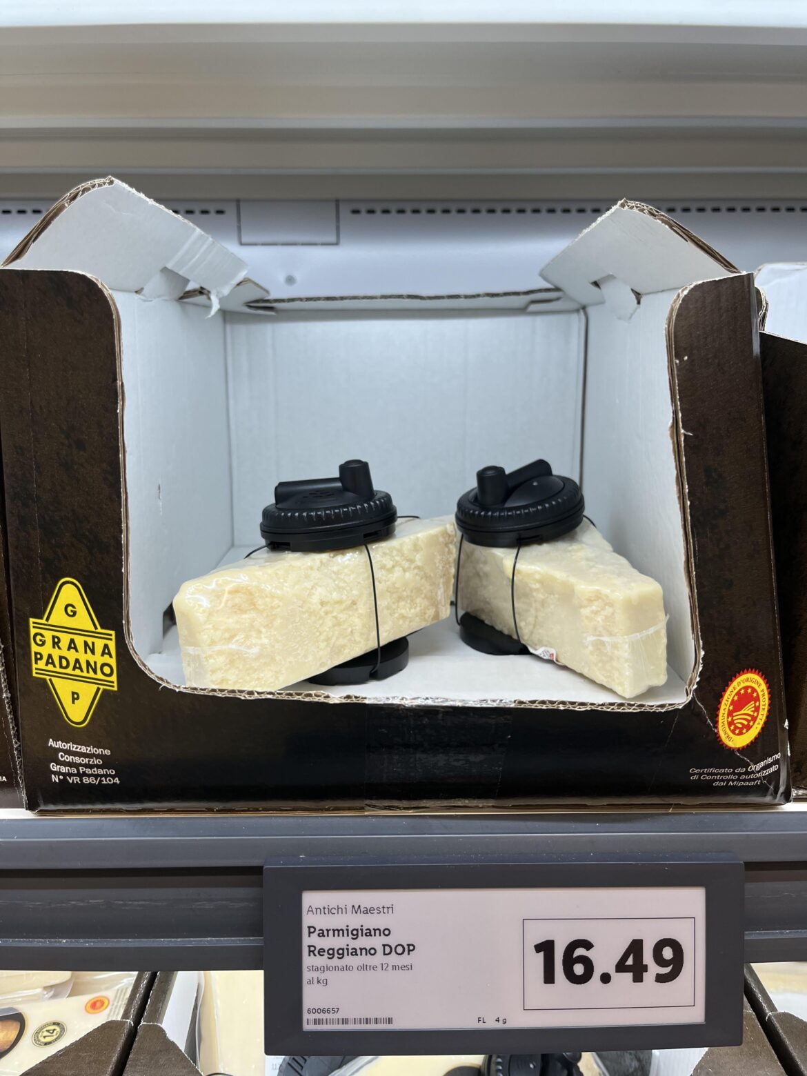This parmesan cheese with a security lock in Italy
