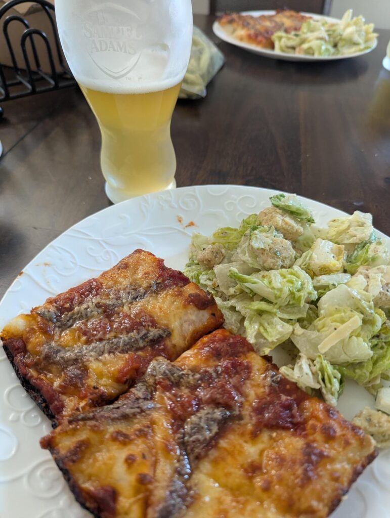 Homemade Detroit style Pizza with Cantabrian Anchovies
