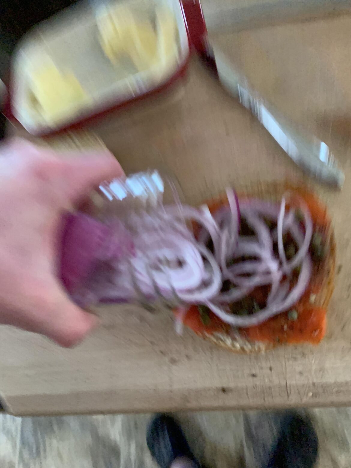 Onions on the salmon sammy go crazy