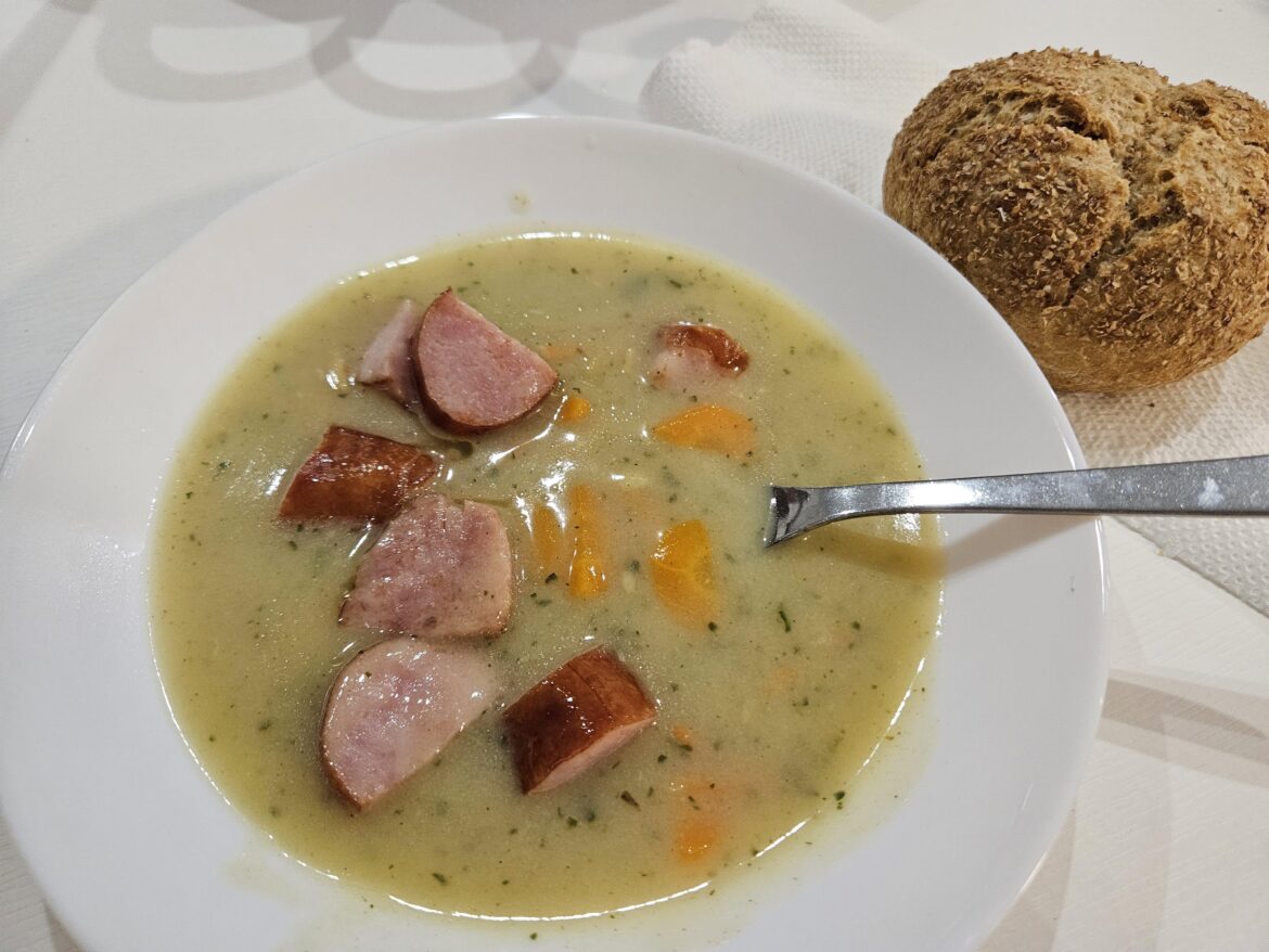 A simple vegetable soup with some added sausages at our vacation flat in Poland