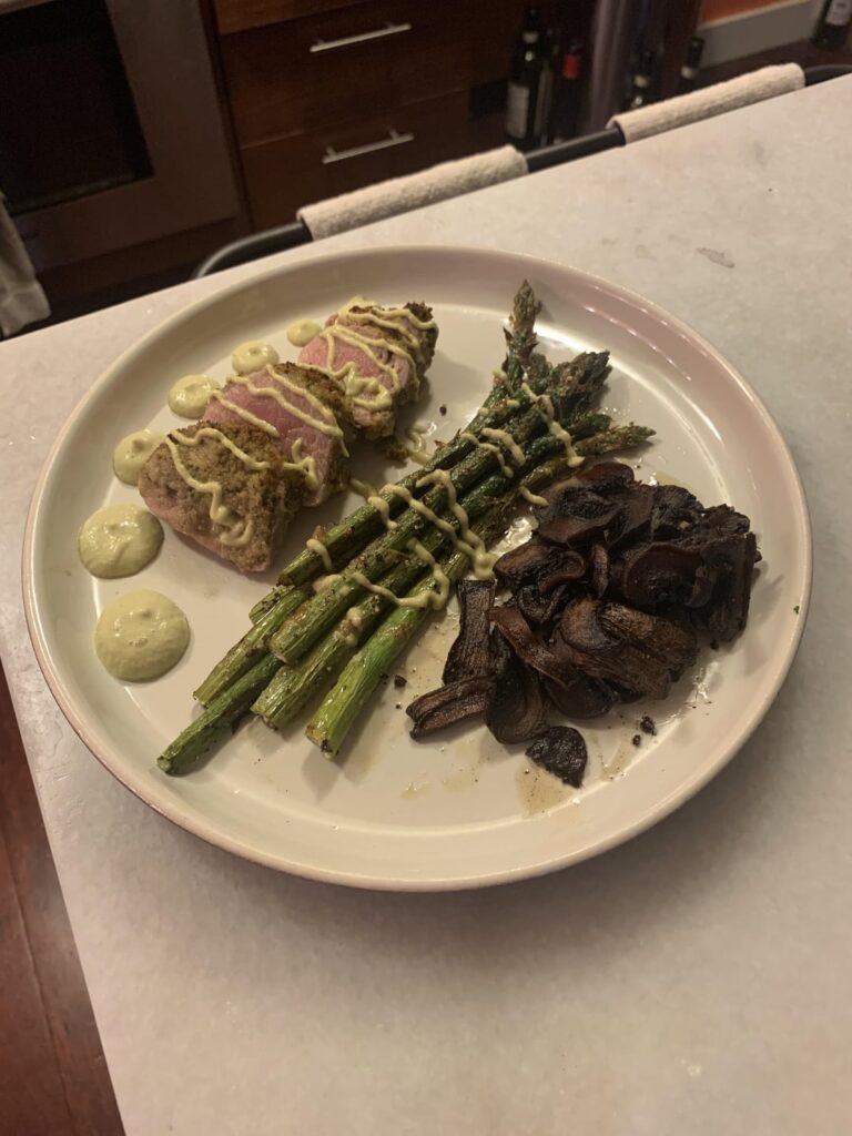 Pork tenderloin with an asparagus purée.
