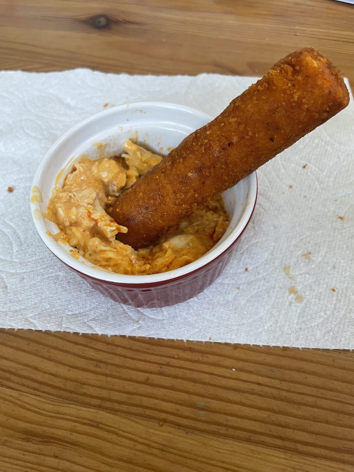 711 bufallo chicken roller with homemade buffalo chicken dip