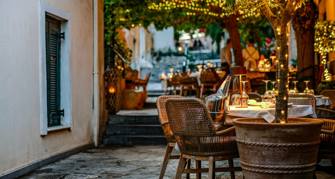 Athens patio at night