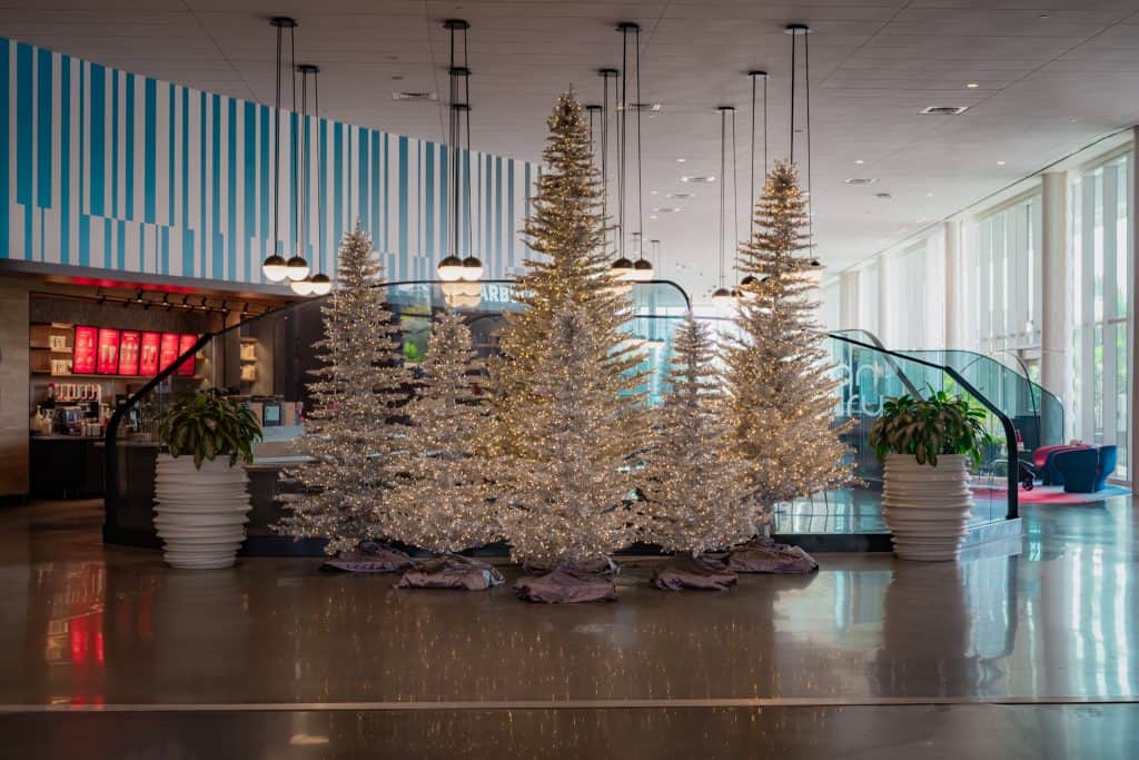 Holiday decor in the lobby of Universal's Aventura Hotel