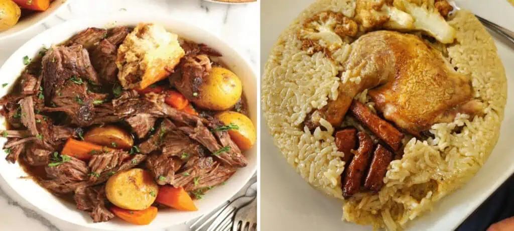 pot roast and baklava arranged on plates at Lina's restaurant in Tampa. 
