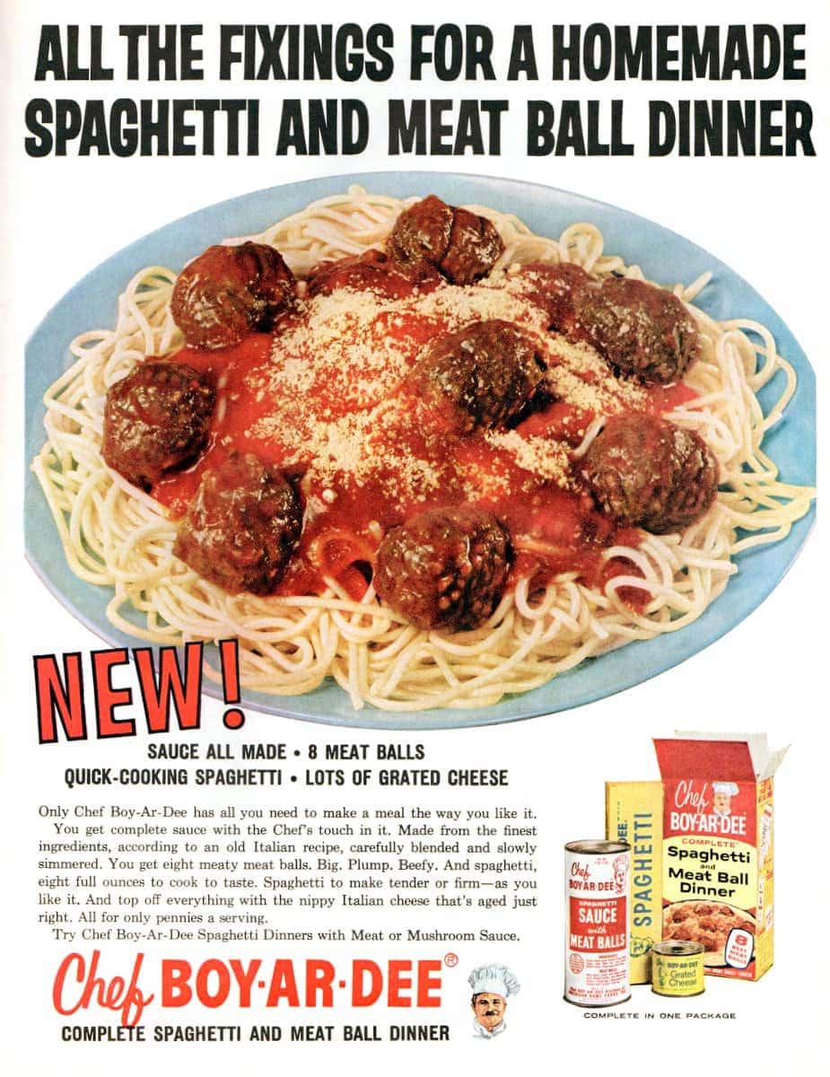 Chef Boy-Ar-Dee spaghetti and meatball dinner (1961)