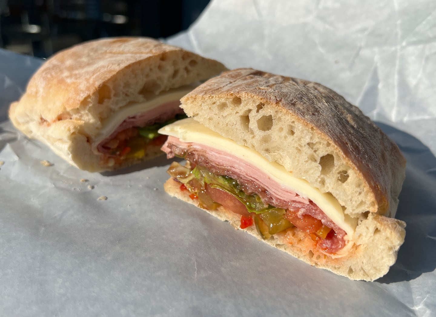 The Classic Italian at Domenic's Italian Bakery & Deli in Waltham: mortadella, Genoa salami, provolone, hots.