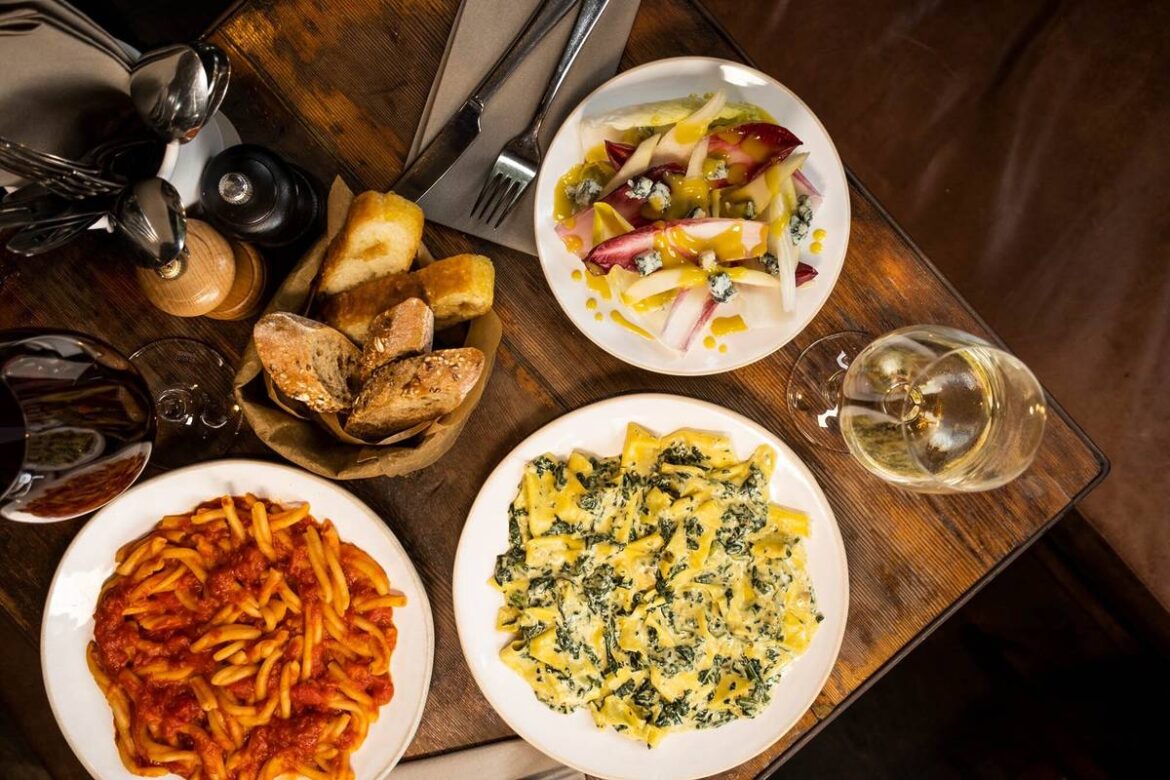 A spread of food at Italian Greyhound, Marylebone