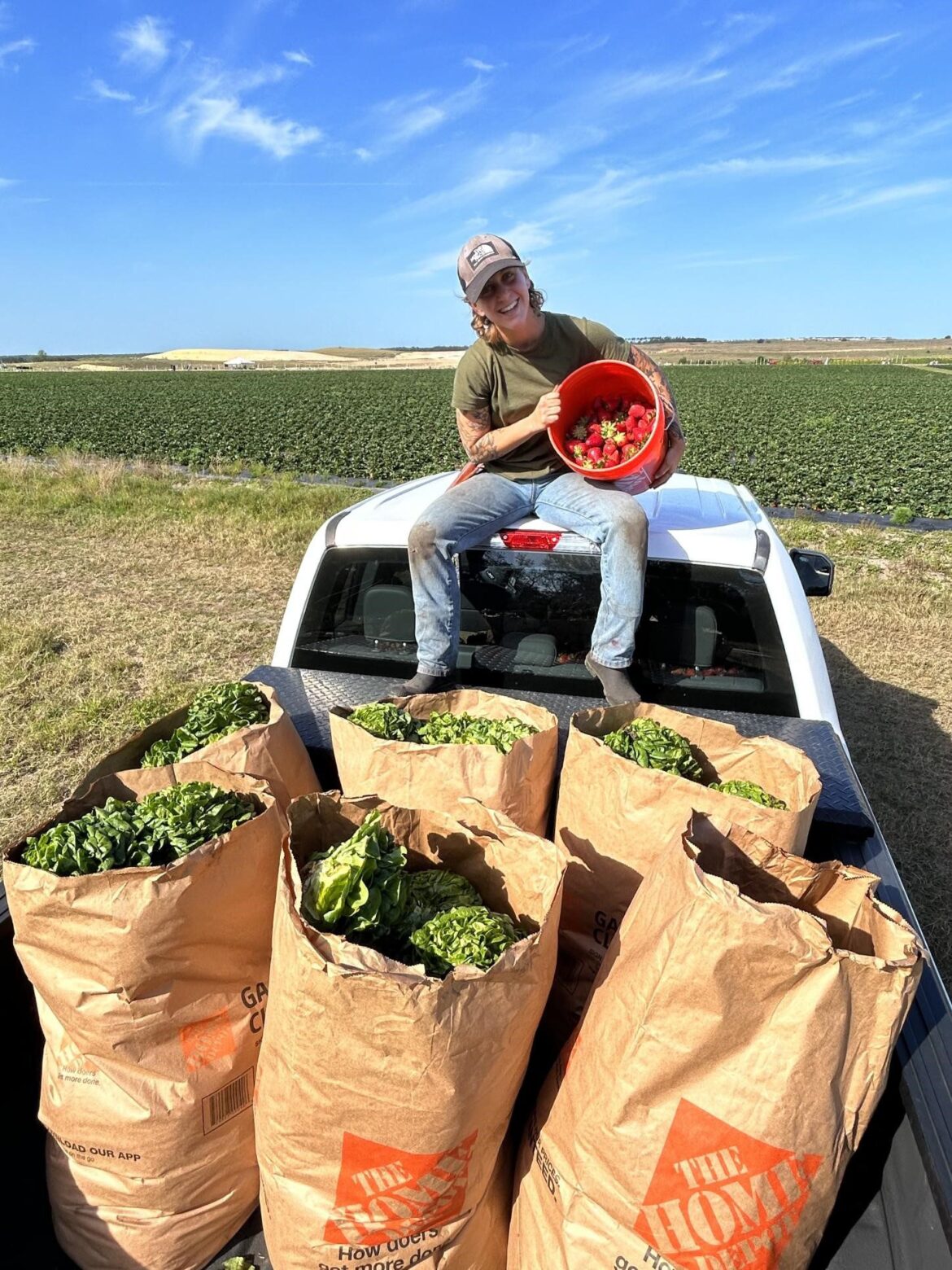 City’s food gleaning program reaches 100,000 pounds of produce saved a person in the back of a truck with bags of produce