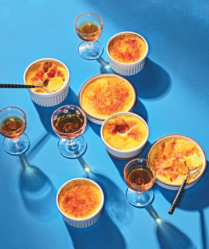 A spread of spoons and creme brulee