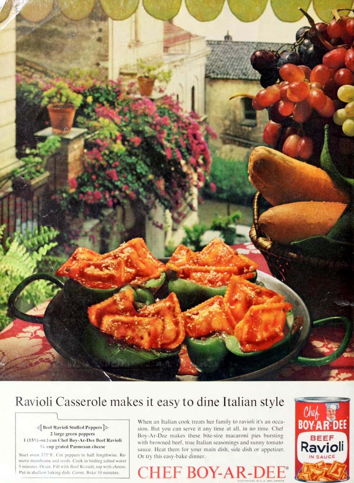 How to make a ravioli casserole in bell pepper halves (1960s)